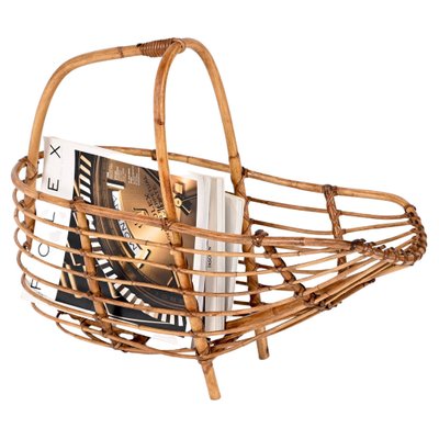 Mid-Century French Riviera Bamboo & Rattan Magazine Rack, Italy, 1960s-JDR-1343292