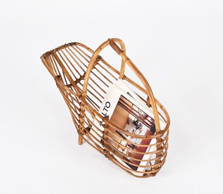 Mid-Century French Riviera Bamboo & Rattan Magazine Rack, Italy, 1960s-JDR-1343292