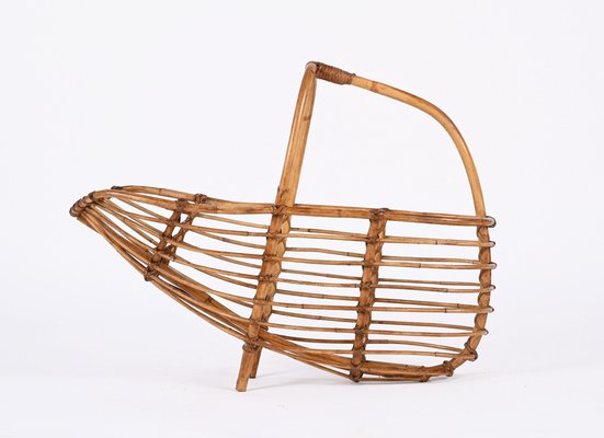 Mid-Century French Riviera Bamboo & Rattan Magazine Rack, Italy, 1960s-JDR-1343292