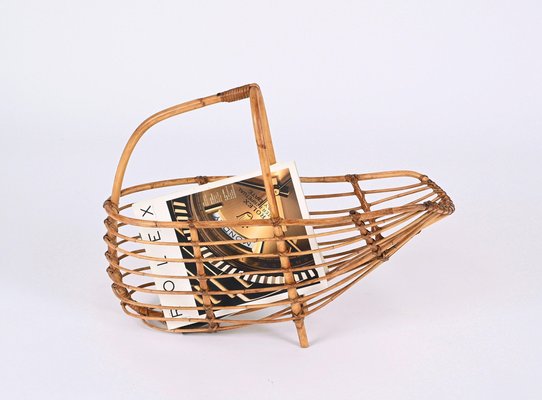 Mid-Century French Riviera Bamboo & Rattan Magazine Rack, Italy, 1960s-JDR-1343292