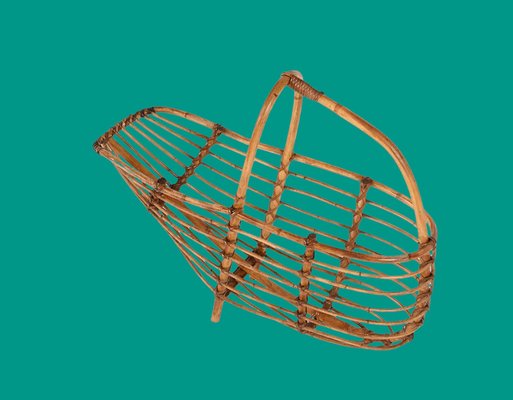 Mid-Century French Riviera Bamboo & Rattan Magazine Rack, Italy, 1960s-JDR-1343292