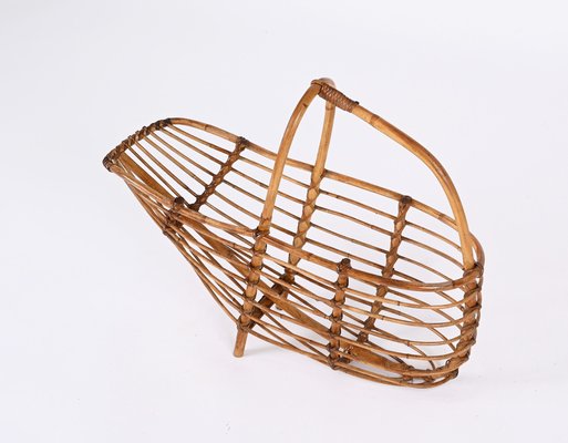 Mid-Century French Riviera Bamboo & Rattan Magazine Rack, Italy, 1960s-JDR-1343292