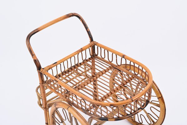 Mid-Century French Riviera Bar Cart in Bamboo and Wicker, 1950s-JDR-1791299