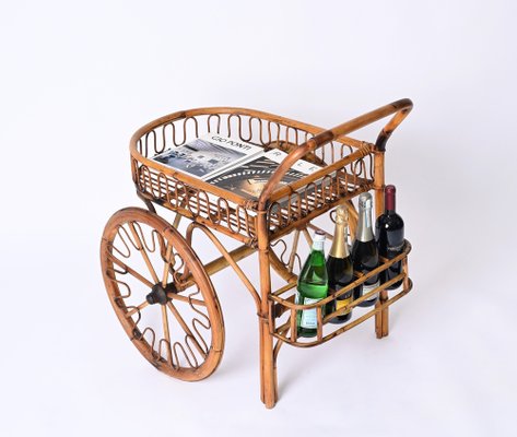 Mid-Century French Riviera Bar Cart in Bamboo and Wicker, 1950s-JDR-1791299