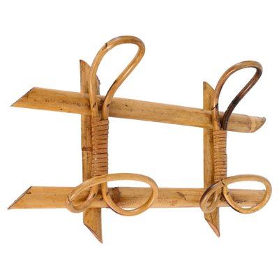 Mid-Century French Riviera Coat Rack in Rattan, Wicker and Bamboo, Italy, 1960s-JDR-1750905