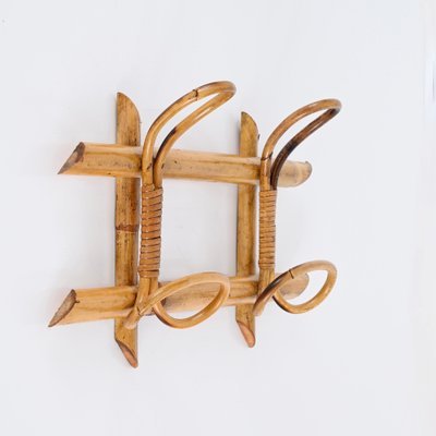 Mid-Century French Riviera Coat Rack in Rattan, Wicker and Bamboo, Italy, 1960s-JDR-1750905