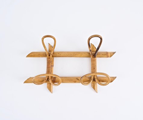 Mid-Century French Riviera Coat Rack in Rattan, Wicker and Bamboo, Italy, 1960s-JDR-1750905