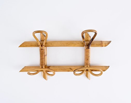 Mid-Century French Riviera Coat Rack in Rattan, Wicker and Bamboo, Italy, 1960s-JDR-1750905