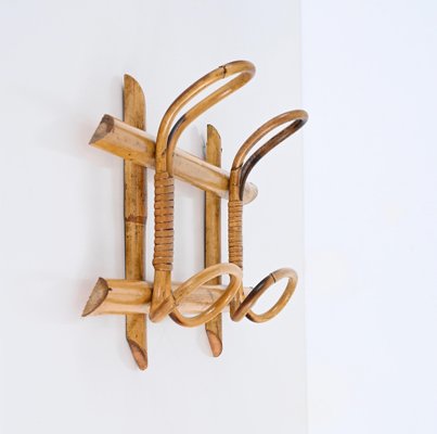 Mid-Century French Riviera Coat Rack in Rattan, Wicker and Bamboo, Italy, 1960s-JDR-1750905