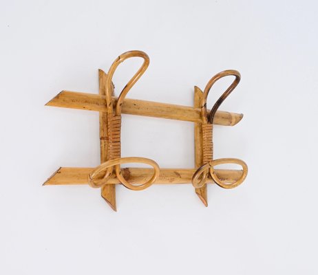 Mid-Century French Riviera Coat Rack in Rattan, Wicker and Bamboo, Italy, 1960s-JDR-1750905