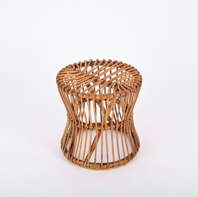 Mid-Century French Riviera Stool in Rattan and Woven Wicker, 1960s-JDR-1778318