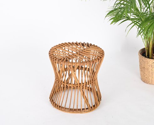 Mid-Century French Riviera Stool in Rattan and Woven Wicker, 1960s-JDR-1778318