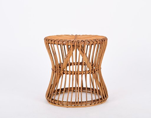 Mid-Century French Riviera Stool in Rattan and Woven Wicker, 1960s-JDR-1778318