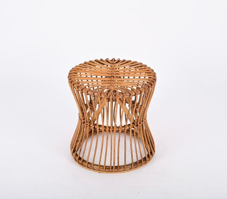 Mid-Century French Riviera Stool in Rattan and Woven Wicker, 1960s-JDR-1778318