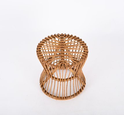 Mid-Century French Riviera Stool in Rattan and Woven Wicker, 1960s-JDR-1778318