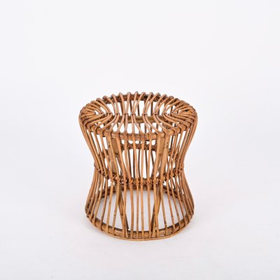 Mid-Century French Riviera Stool in Rattan and Woven Wicker, 1960s-JDR-1778318