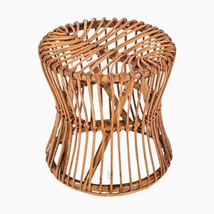 Mid-Century French Riviera Stool in Rattan and Woven Wicker, 1960s-JDR-1778318