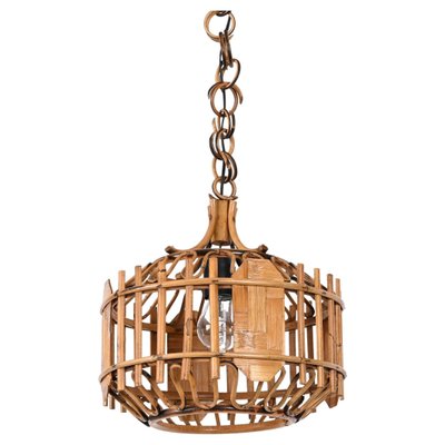 Mid-Century French Riviera Style Bambo & Rattan Rounded Pendant Lamp, 1960s-JDR-1393027