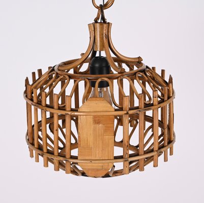 Mid-Century French Riviera Style Bambo & Rattan Rounded Pendant Lamp, 1960s-JDR-1393027