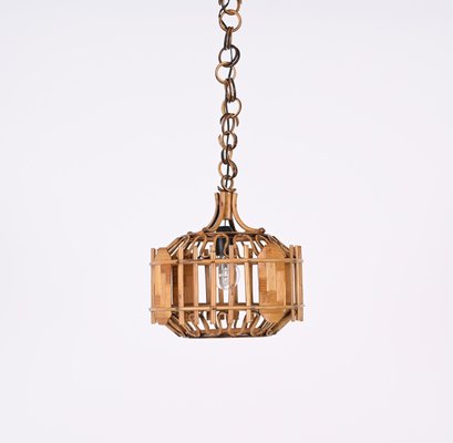 Mid-Century French Riviera Style Bambo & Rattan Rounded Pendant Lamp, 1960s-JDR-1393027