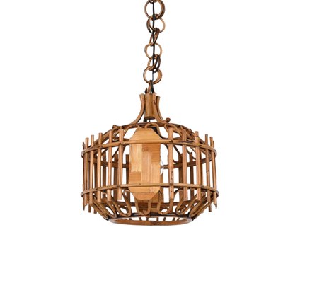 Mid-Century French Riviera Style Bambo & Rattan Rounded Pendant Lamp, 1960s-JDR-1393027