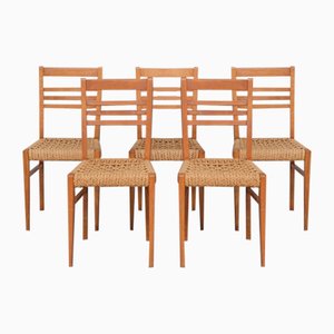 Mid-Century French Rope Dining Chairs attibuted to Audoux-Minet, Set of 5-JRP-1349599