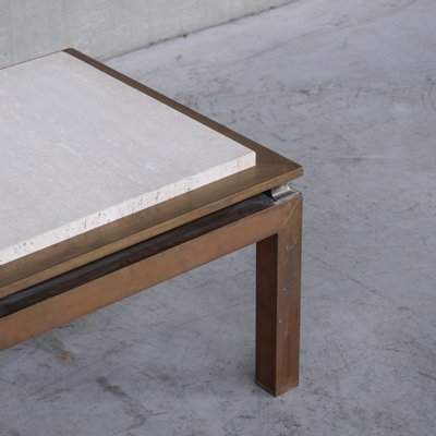 Mid-Century French Side Table in Travertine and Brass-JRP-1253901