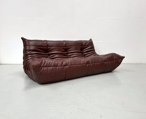 Mid-Century French Togo Sofa in Chestnut Brown Leather by Michel Ducaroy for Ligne Roset-XLZ-2025924