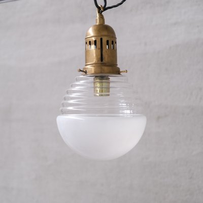 Mid-Century French Two-Tone Glass and Brass Pendant Light, 1950s-JRP-1719200