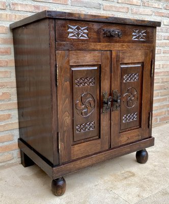 Mid-Century French Walnut Chest Table with Drawer and Double Door, 1950s-NOU-1816414