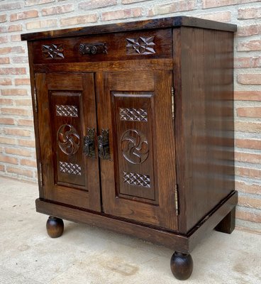 Mid-Century French Walnut Chest Table with Drawer and Double Door, 1950s-NOU-1816414