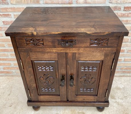 Mid-Century French Walnut Chest Table with Drawer and Double Door, 1950s-NOU-1816414