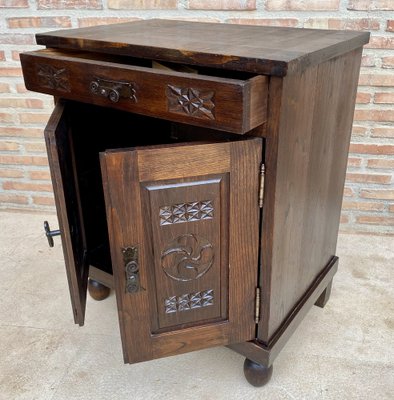 Mid-Century French Walnut Chest Table with Drawer and Double Door, 1950s-NOU-1816414