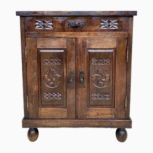 Mid-Century French Walnut Chest Table with Drawer and Double Door, 1950s-NOU-1816414