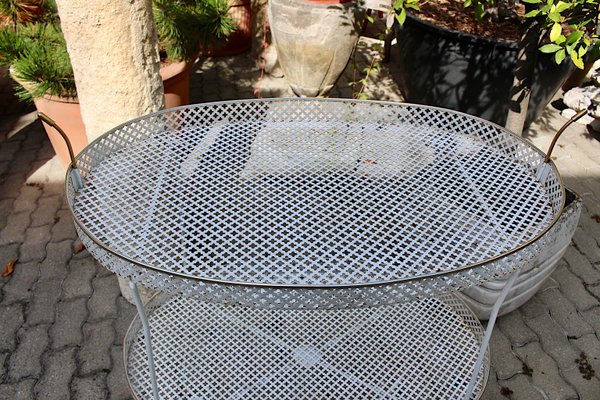 Mid-Century French White Perforated Metal Bar Cart, 1950s-NB-582375