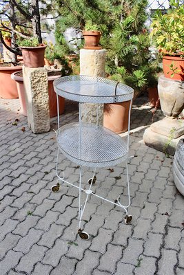 Mid-Century French White Perforated Metal Bar Cart, 1950s-NB-582375