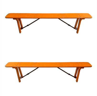 Mid-Century French Wood of Guinguette Village Folding Benches, 1960s, Set of 12-LA-1316938