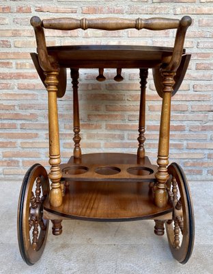 Mid-Century French Wooden Bar Cart Trolley, 1950s-NOU-1739762