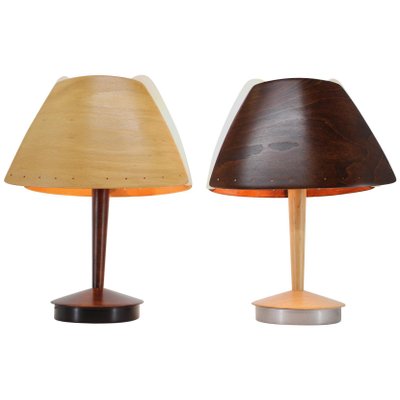 Mid-Century French Wooden Table Lamps from Lucid, 1970s, Set of 2-TZ-738282