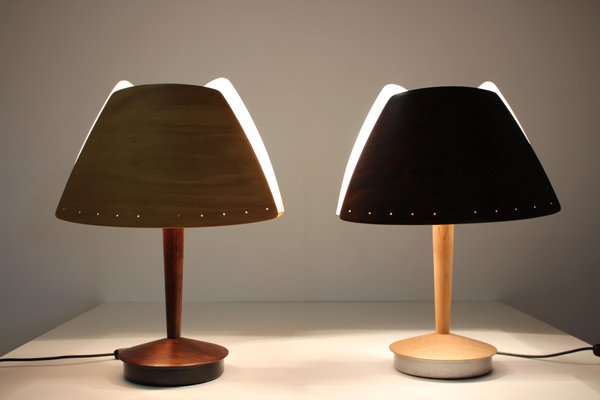 Mid-Century French Wooden Table Lamps from Lucid, 1970s, Set of 2-TZ-738282