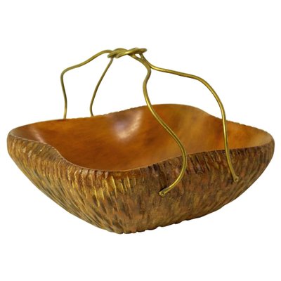 Mid-Century Fruit Basket in Maple and Brass, Italy-FO-1252014