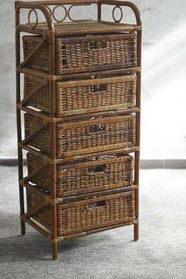 Mid-Century Fruit Stand Étagère with Handwoven Rattan Baskets, 1960s-MNF-2033842