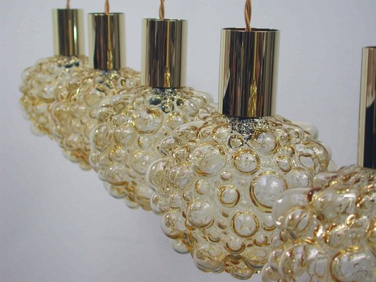 Mid-Century German Amber Glass Bubble and Brass Pendant, 1960s-OE-897783