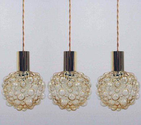 Mid-Century German Amber Glass Bubble and Brass Pendant, 1960s-OE-897783