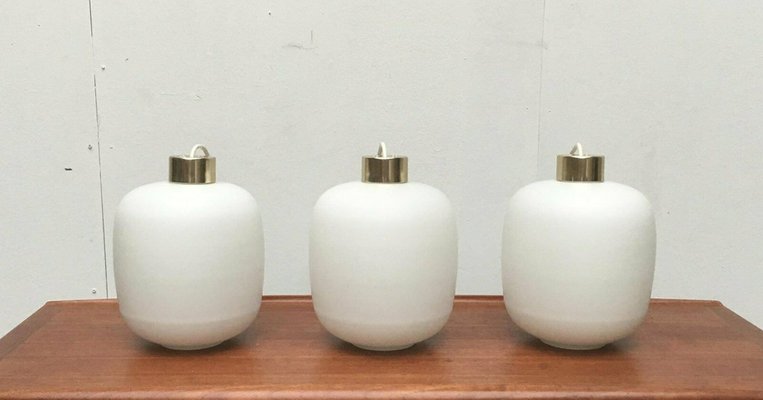 Mid-Century German Balloon Glass Pendant Lamps, 1960s, Set of 3-UAH-1725477