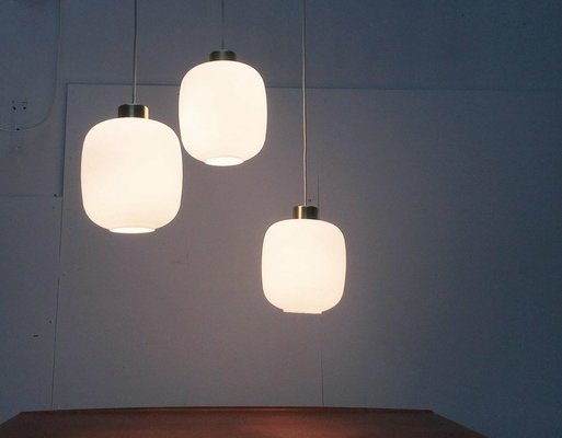 Mid-Century German Balloon Glass Pendant Lamps, 1960s, Set of 3-UAH-1725477