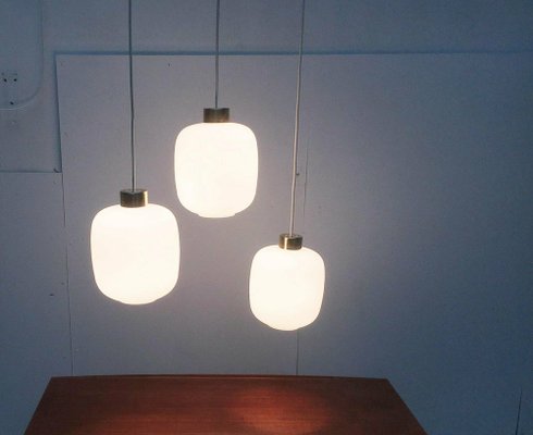 Mid-Century German Balloon Glass Pendant Lamps, 1960s, Set of 3-UAH-1725477