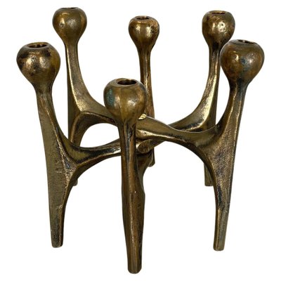 Mid-Century German Brutalist Candleholder in Bronze by Michael Harjes, 1960s-QZ-1257933