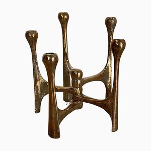 Mid-Century German Brutalist Candleholder in Bronze by Michael Harjes, 1960s-QZ-1372733