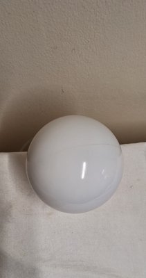 Mid-Century German Ceiling Lamp with Cream-White Plastic Mount and White Spherical Glass Shade, 1950s-HOI-2040251